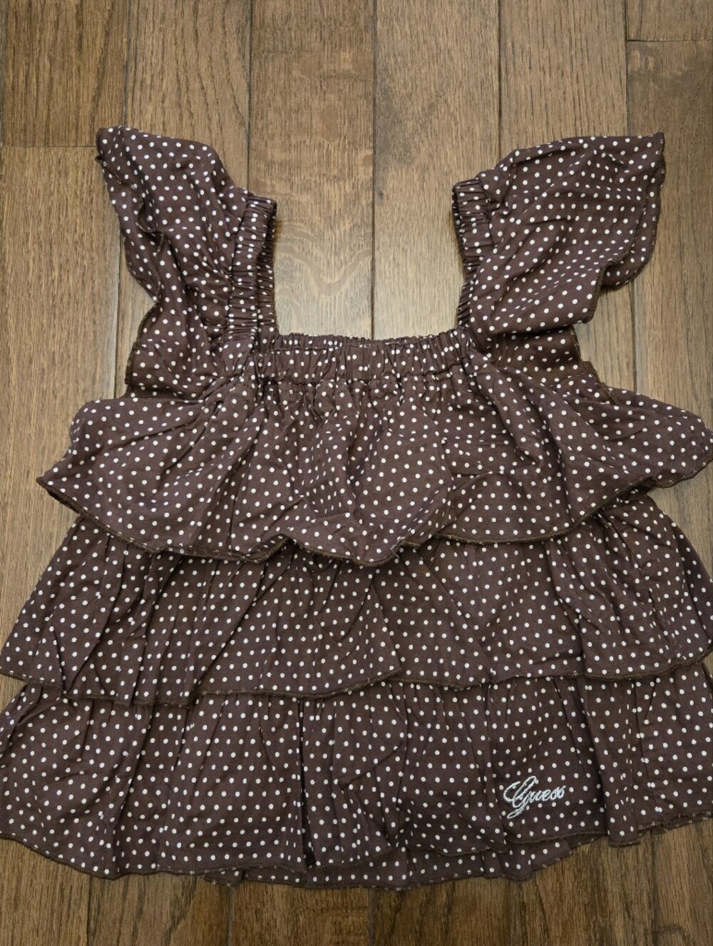 Guess Brown Polka Dot Ruffle Top